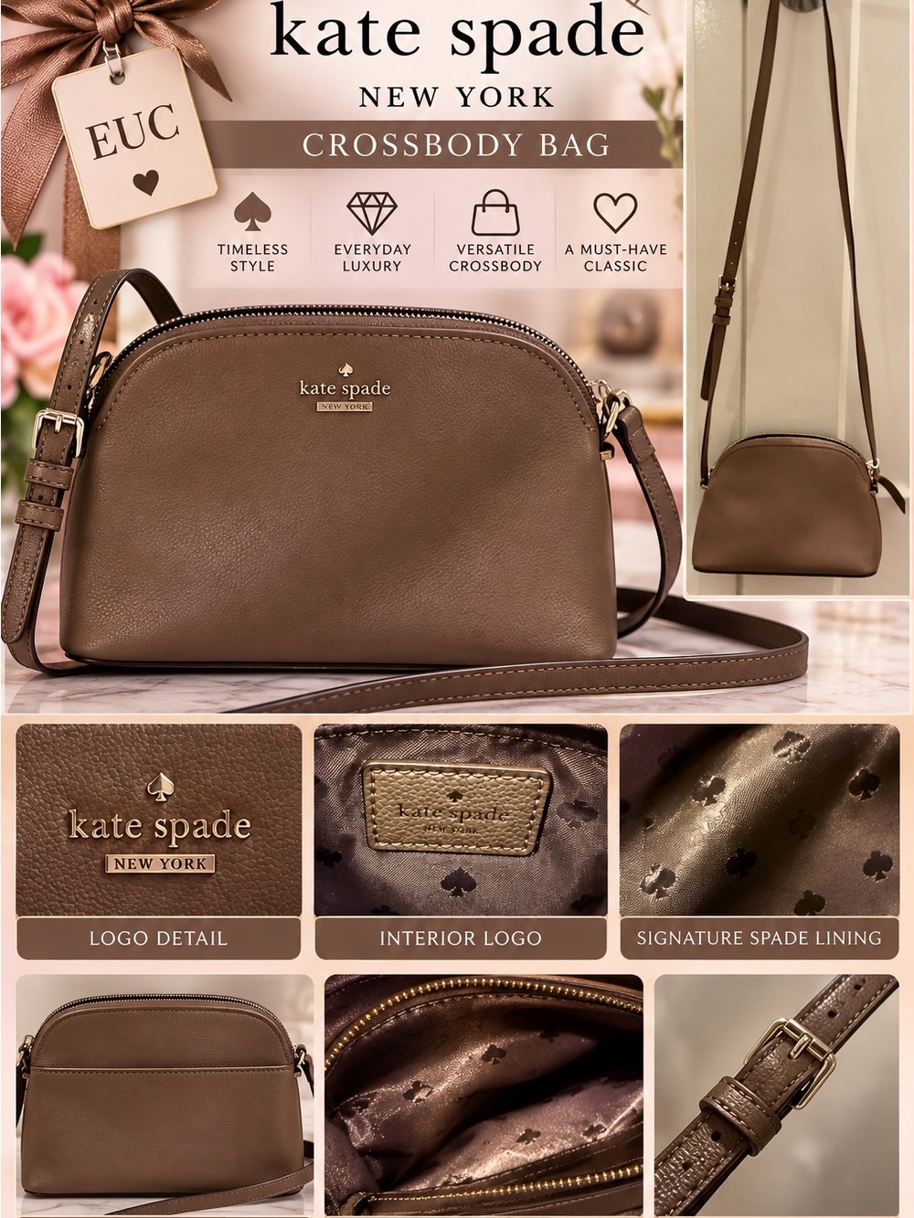 kate spade Brown Pebbled Leather Dome Crossbody Bag